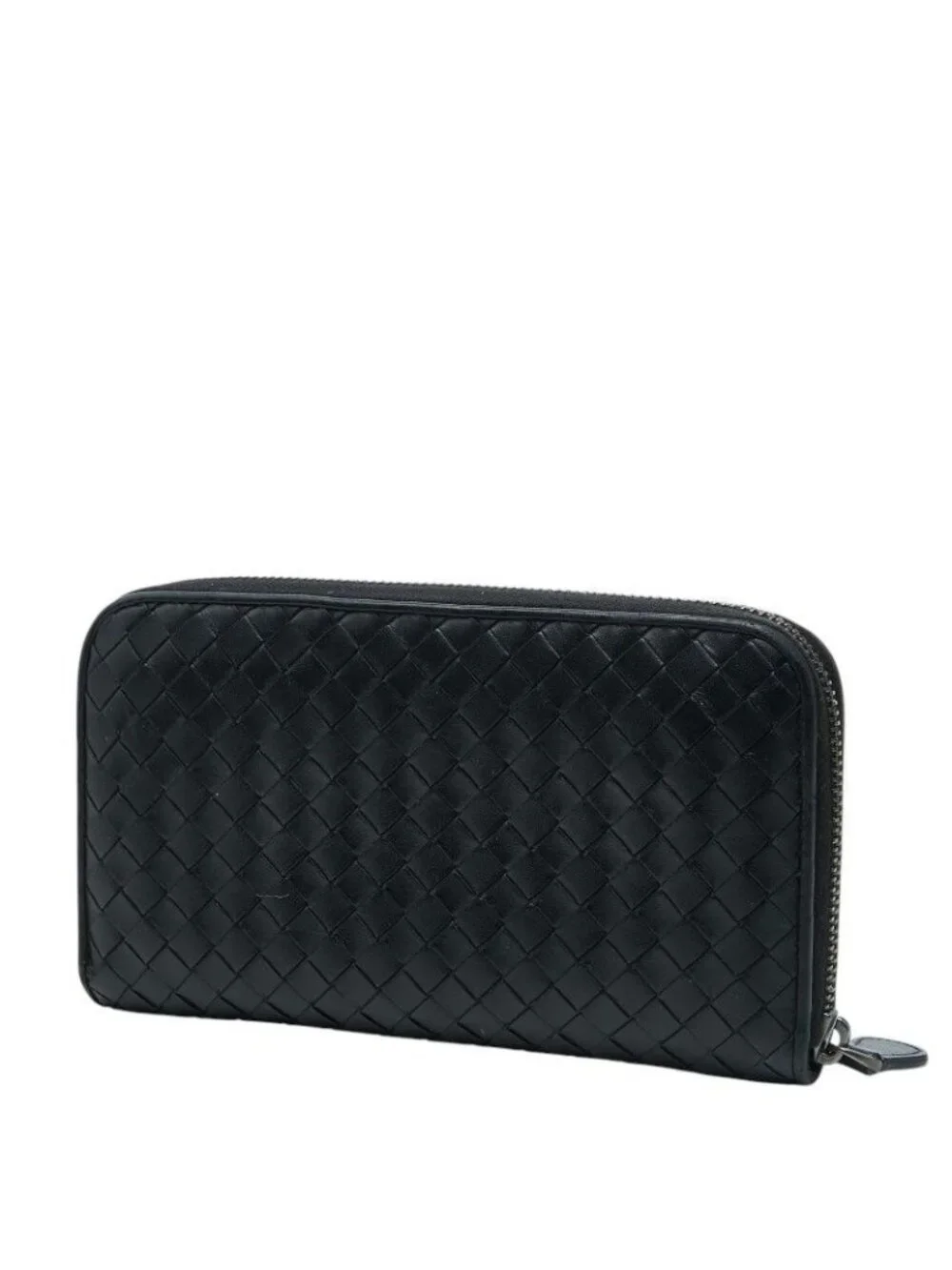 Bottega Veneta Intrecciato Zip Around Wallet Black Leather